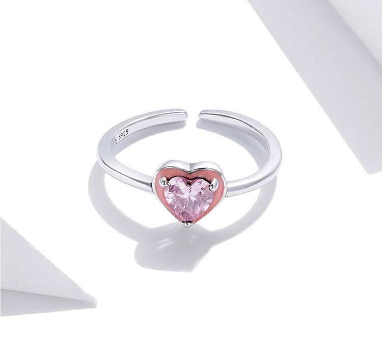 Sterling Silver Love Heart Adjustable Hypoallergenic Ring