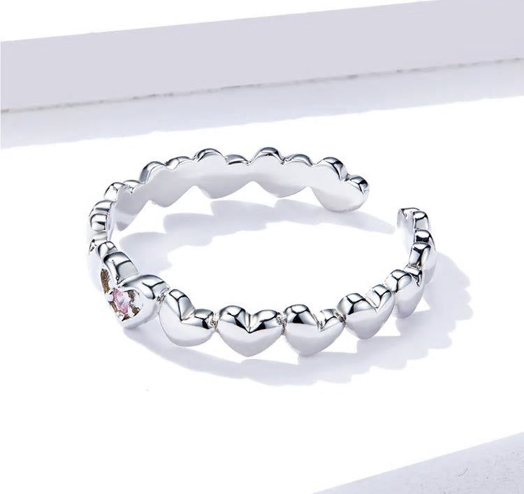 Sterling Silver Hearts Adjustable Hypoallergenic Ring