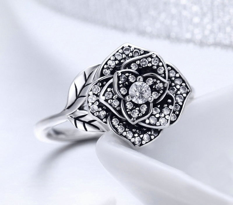 Sterling Silver Dazzling Rose Adjustable Hypoallergenic Ring