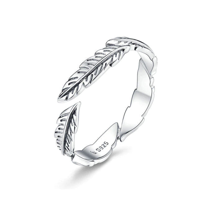 Sterling Silver Feathers Adjustable Hypoallergenic Ring