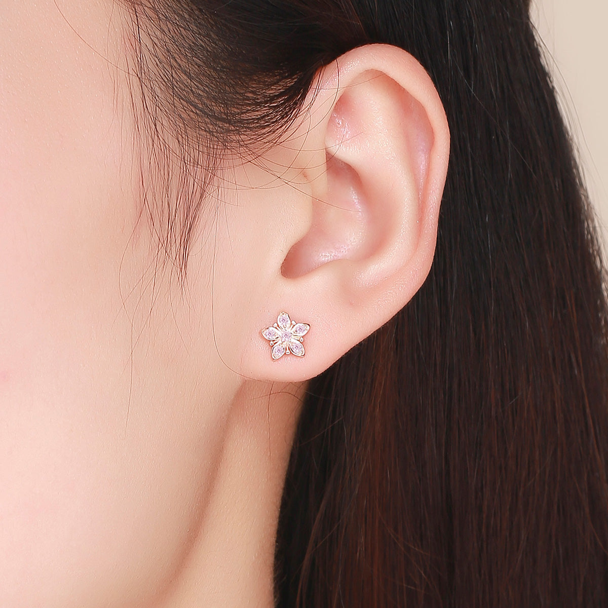 Sterling Silver Sakura Flower Stud Hypoallergenic Earrings