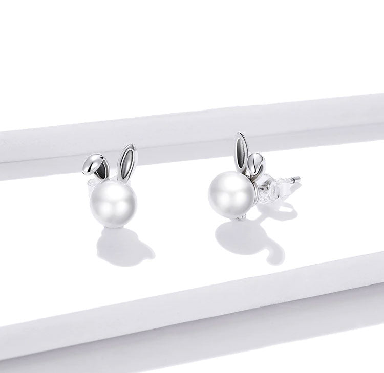 Sterling Silver Pearl Bunny Stud Hypoallergenic Earrings