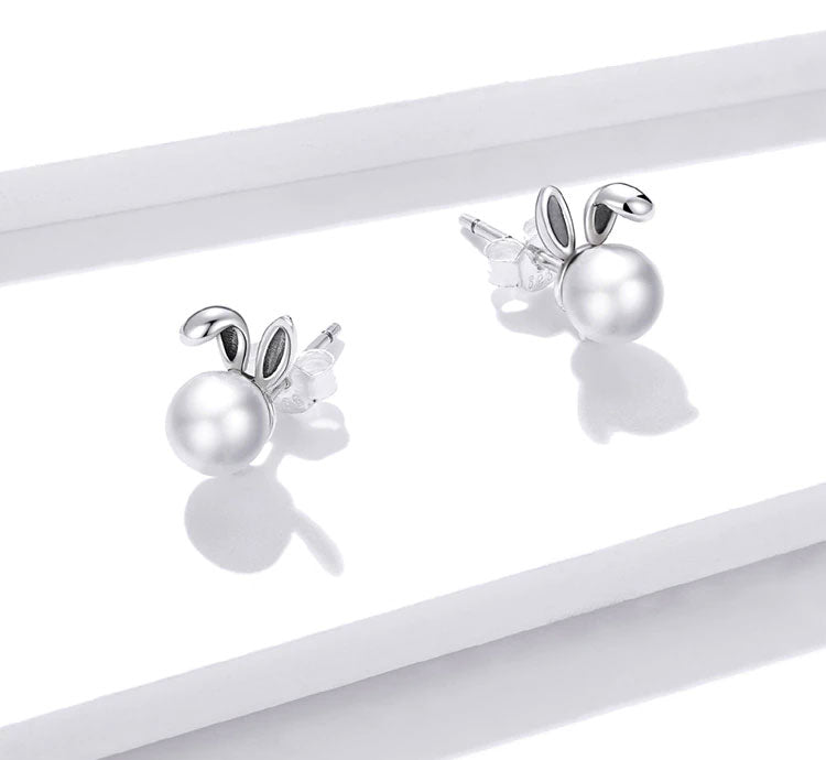 Sterling Silver Pearl Bunny Stud Hypoallergenic Earrings