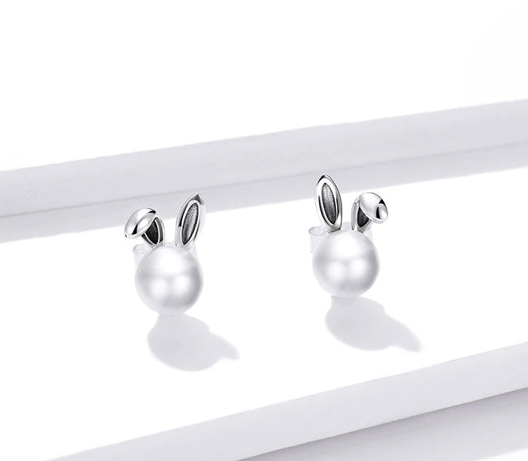 Sterling Silver Pearl Bunny Stud Hypoallergenic Earrings