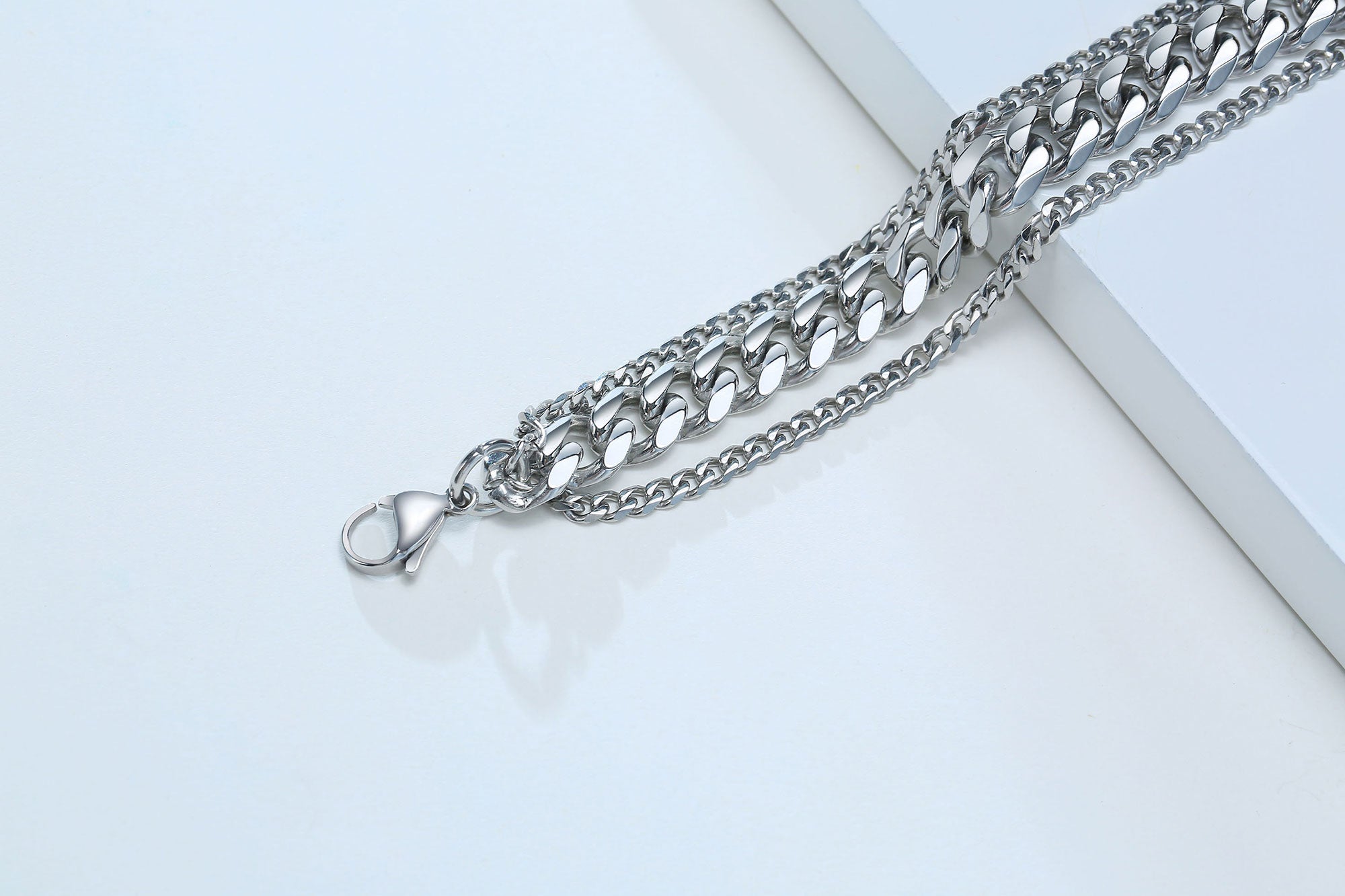 Stainless Steel Triple Layer Curb Chain Bracelet