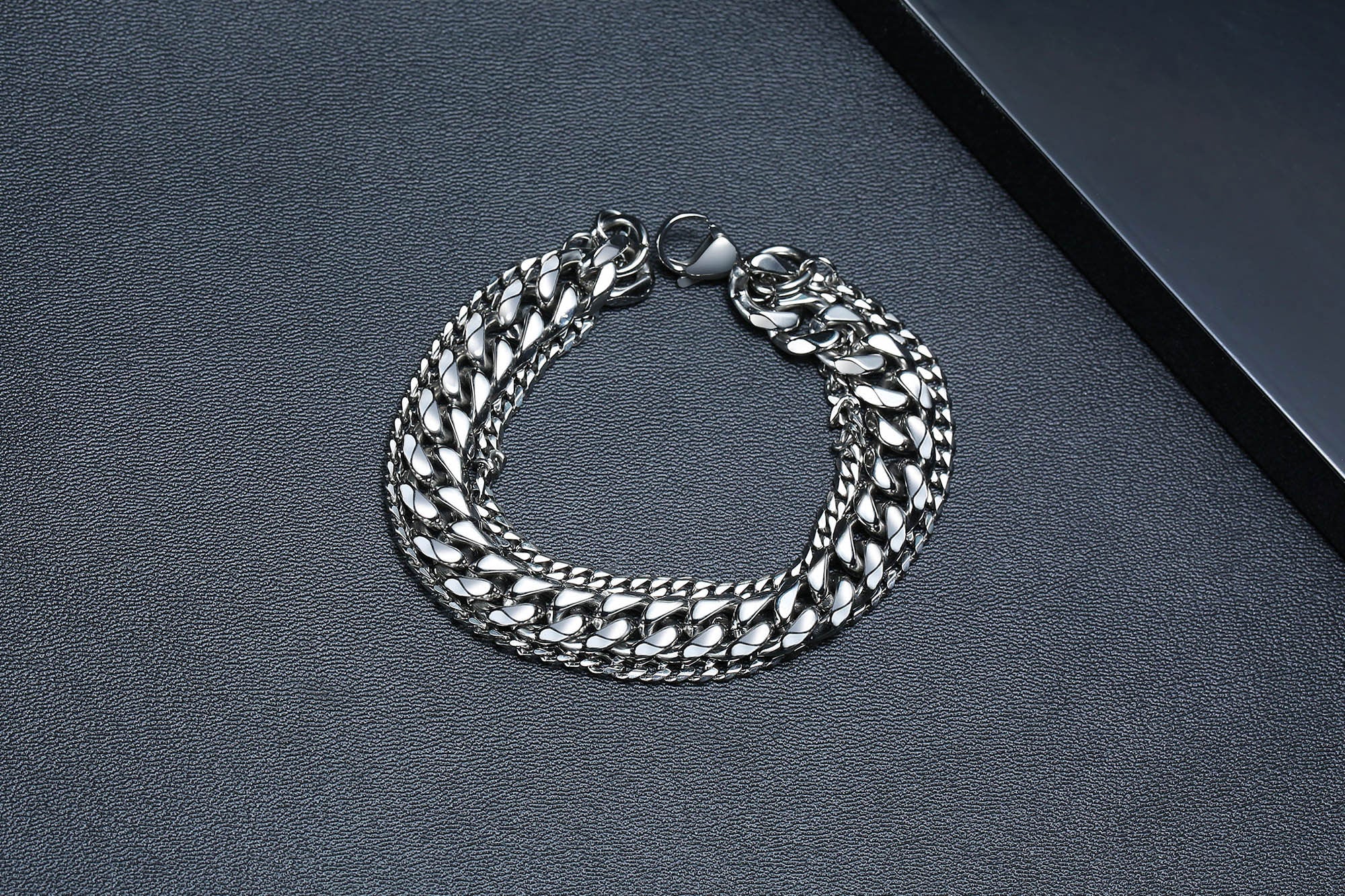 Stainless Steel Triple Layer Curb Chain Bracelet