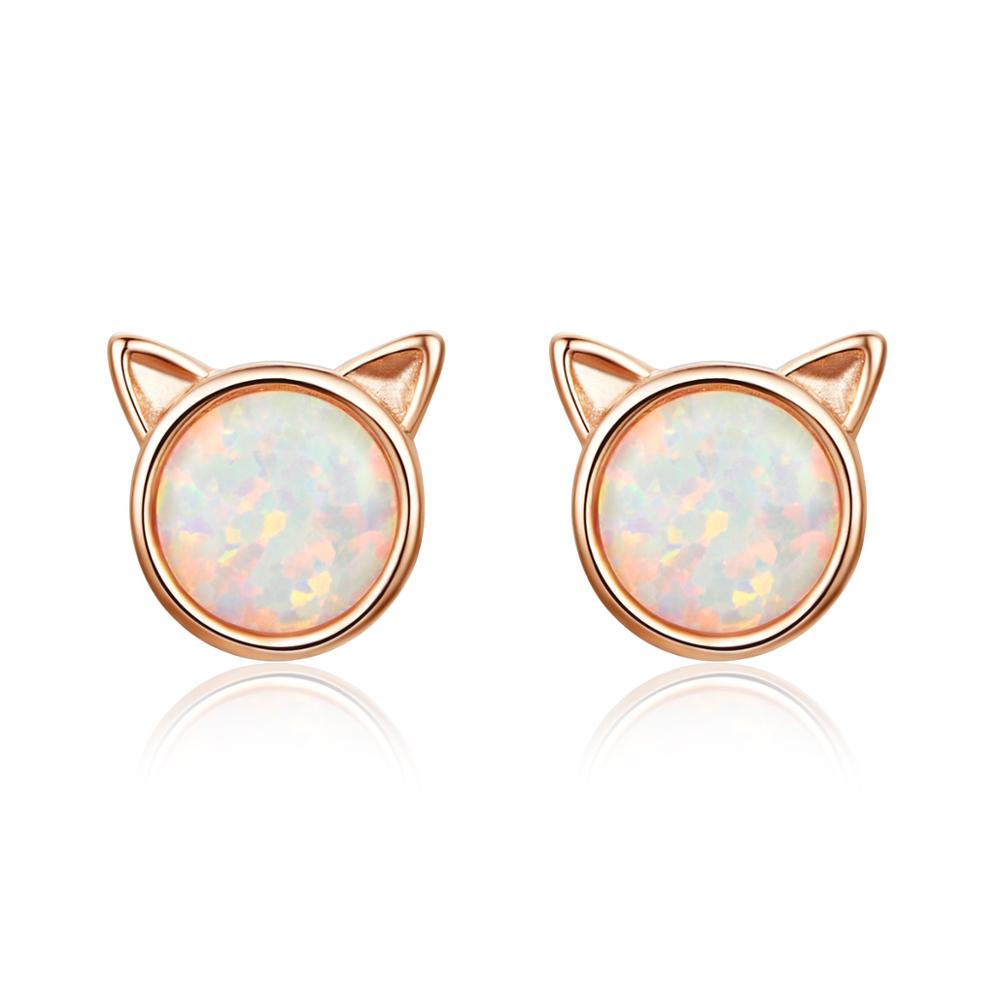 Sterling Silver Opal Kitten Stud Hypoallergenic Earrings