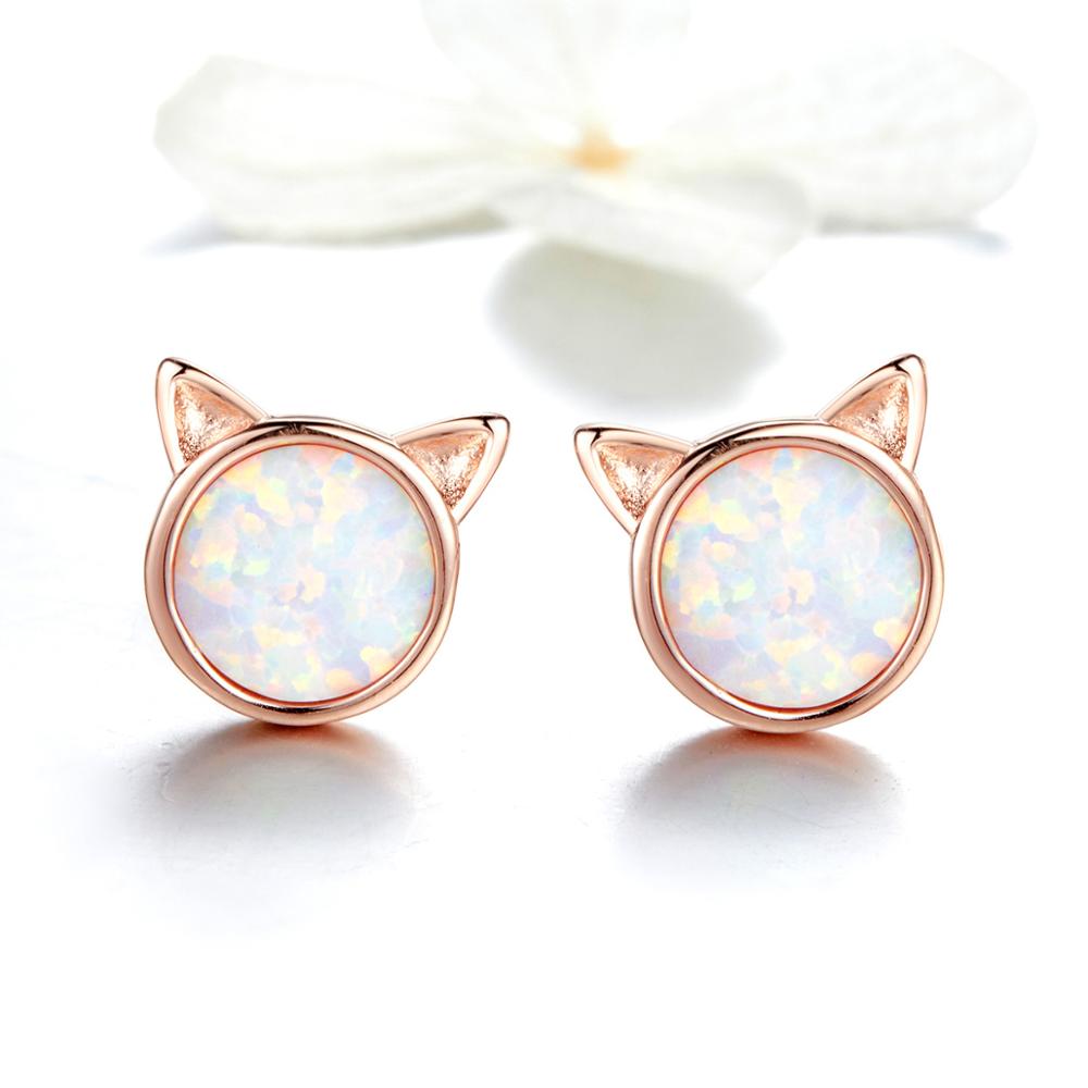 Sterling Silver Opal Kitten Stud Hypoallergenic Earrings