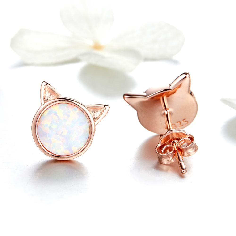 Sterling Silver Opal Kitten Stud Hypoallergenic Earrings