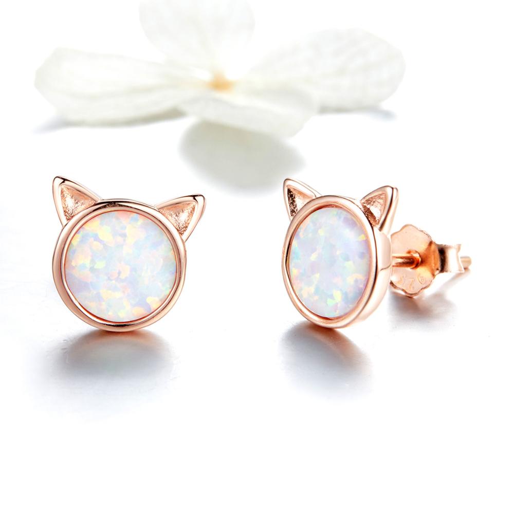 Sterling Silver Opal Kitten Stud Hypoallergenic Earrings