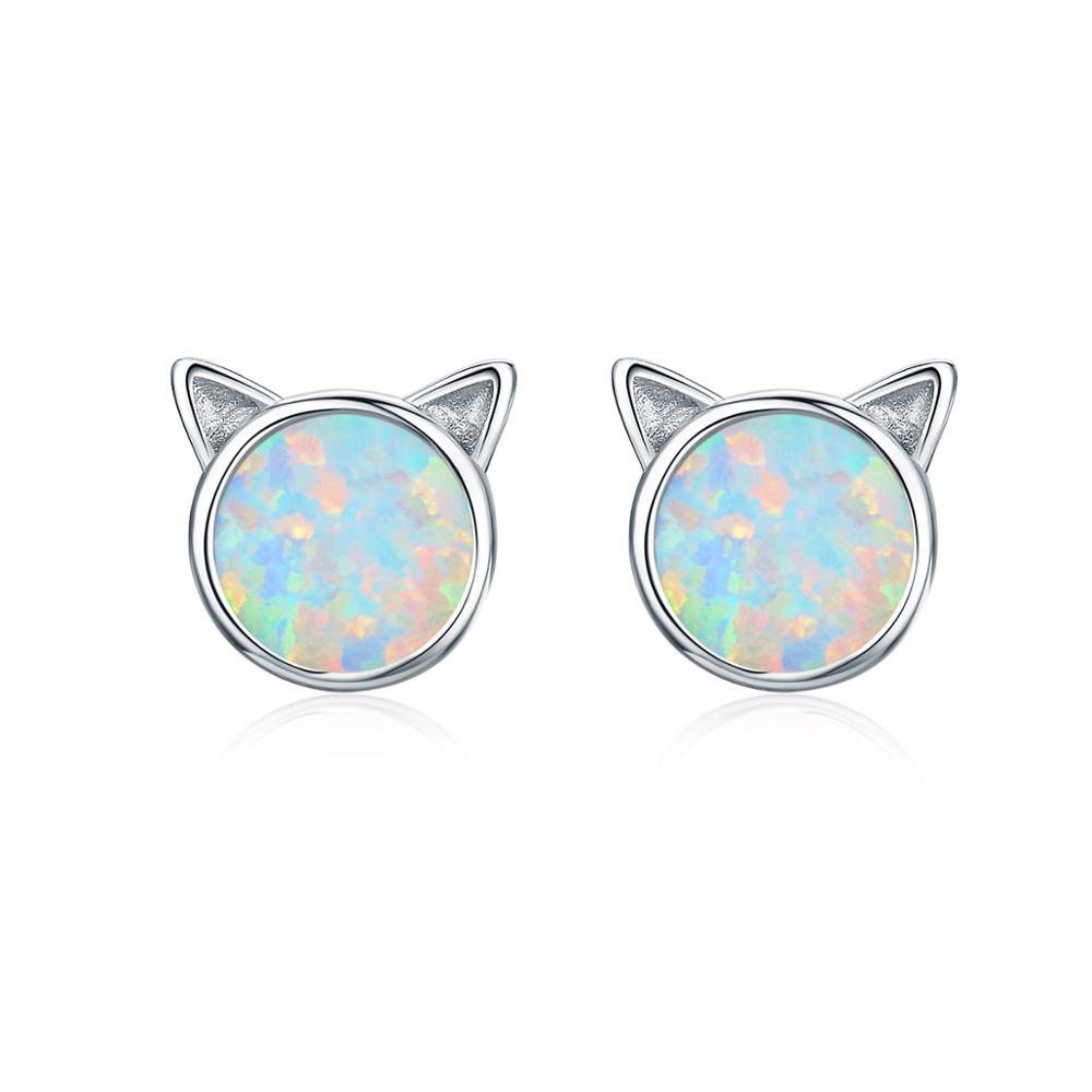 Sterling Silver Opal Kitten Stud Hypoallergenic Earrings