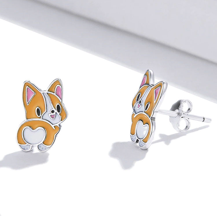 Sterling Silver Corgi Puppy Stud Hypoallergenic Earrings