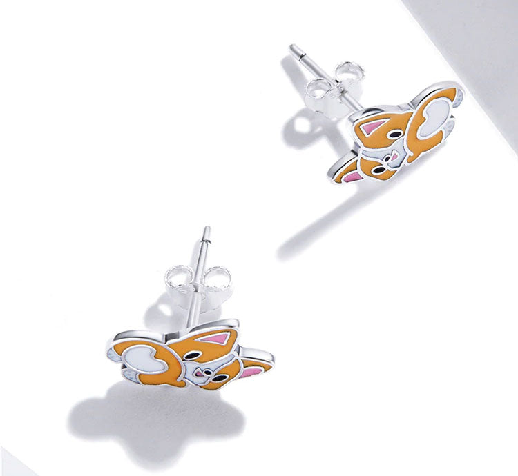 Sterling Silver Corgi Puppy Stud Hypoallergenic Earrings