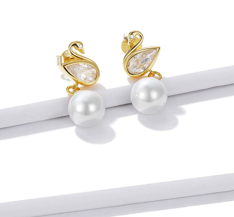 Sterling Silver Exquisite Shining Swan Drop Stud Hypoallergenic Earrings