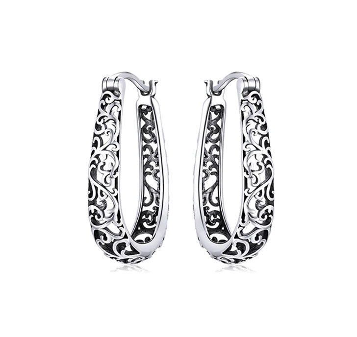 Sterling Silver Vintage Vine Hoop Hypoallergenic Earrings