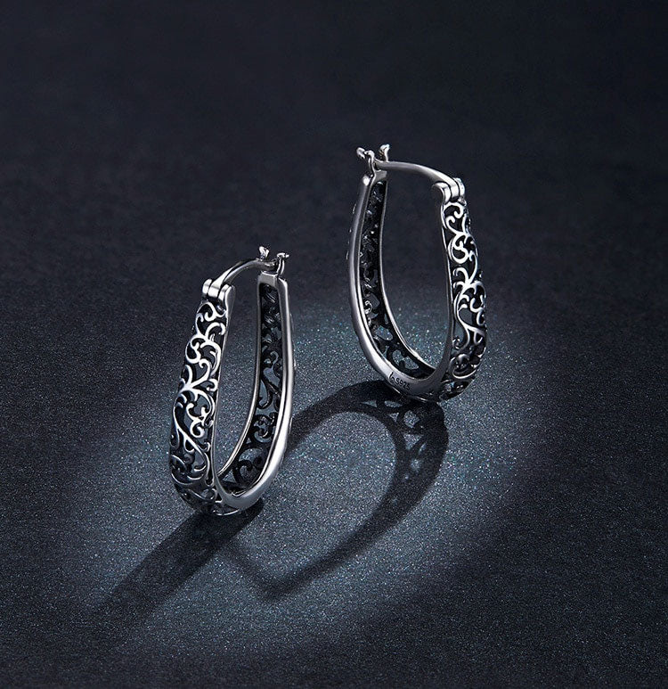 Sterling Silver Vintage Vine Hoop Hypoallergenic Earrings