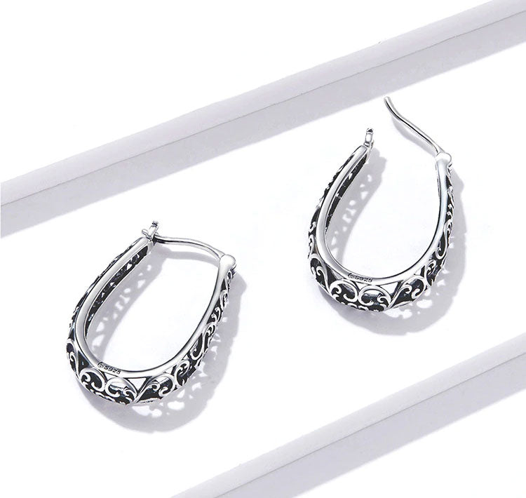 Sterling Silver Vintage Vine Hoop Hypoallergenic Earrings