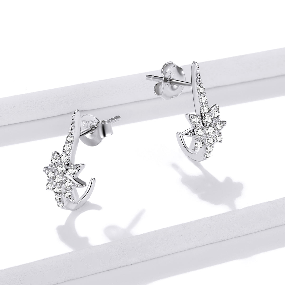 Sterling Silver Shining Star Stud Hypoallergenic Earrings