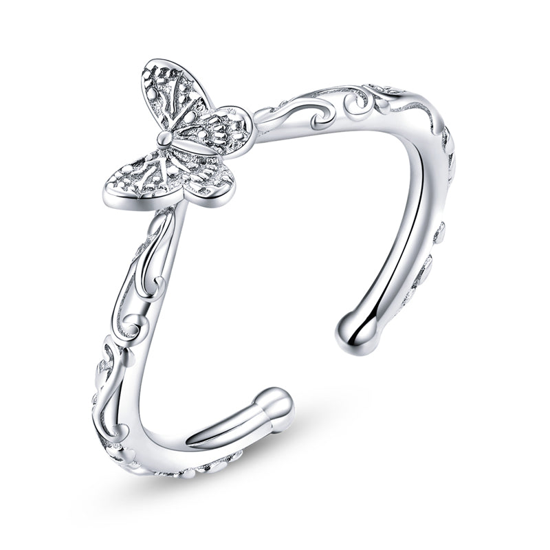 Sterling Silver Butterfly Vintage Adjustable Hypoallergenic Ring