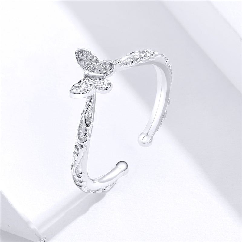 Sterling Silver Butterfly Vintage Adjustable Hypoallergenic Ring