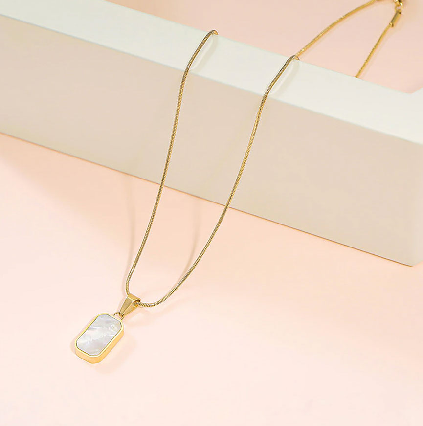 Stainless Steel Rectangle Double Face Necklace