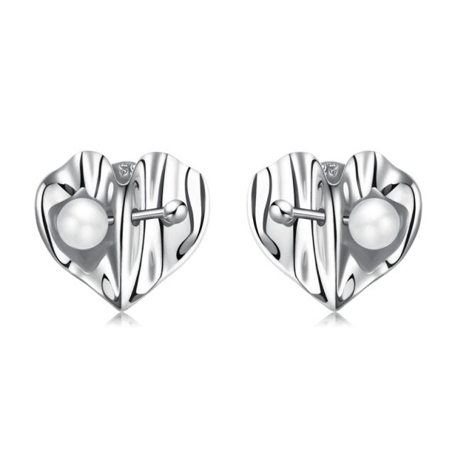 Sterling Silver Pearl Heart Stud Hypoallergenic Earrings