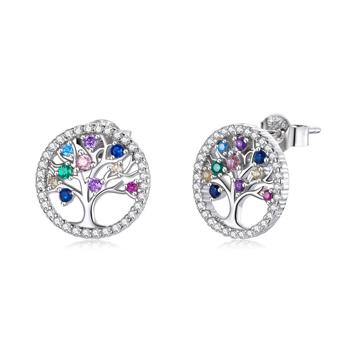 Sterling Silver Colourful Tree Of Life Stud Hypoallergenic Earrings