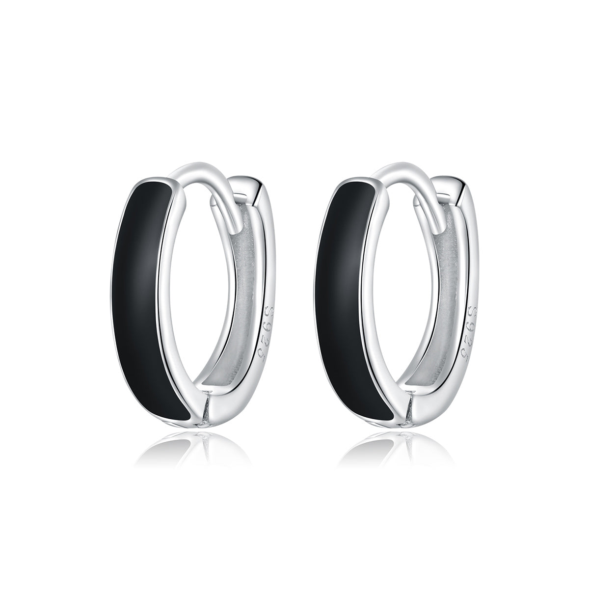 Sterling Silver Black Strip Huggie Hypoallergenic Earrings