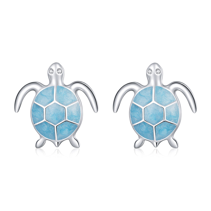 Sterling Silver Blue Sea Turtle Stud Hypoallergenic Earrings