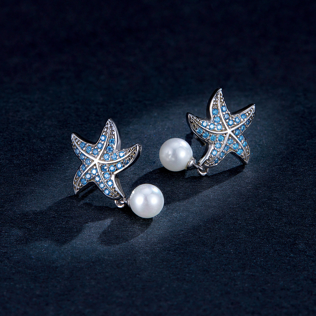 Sterling Silver Starfish Pearl Drop Stud Hypoallergenic Earrings