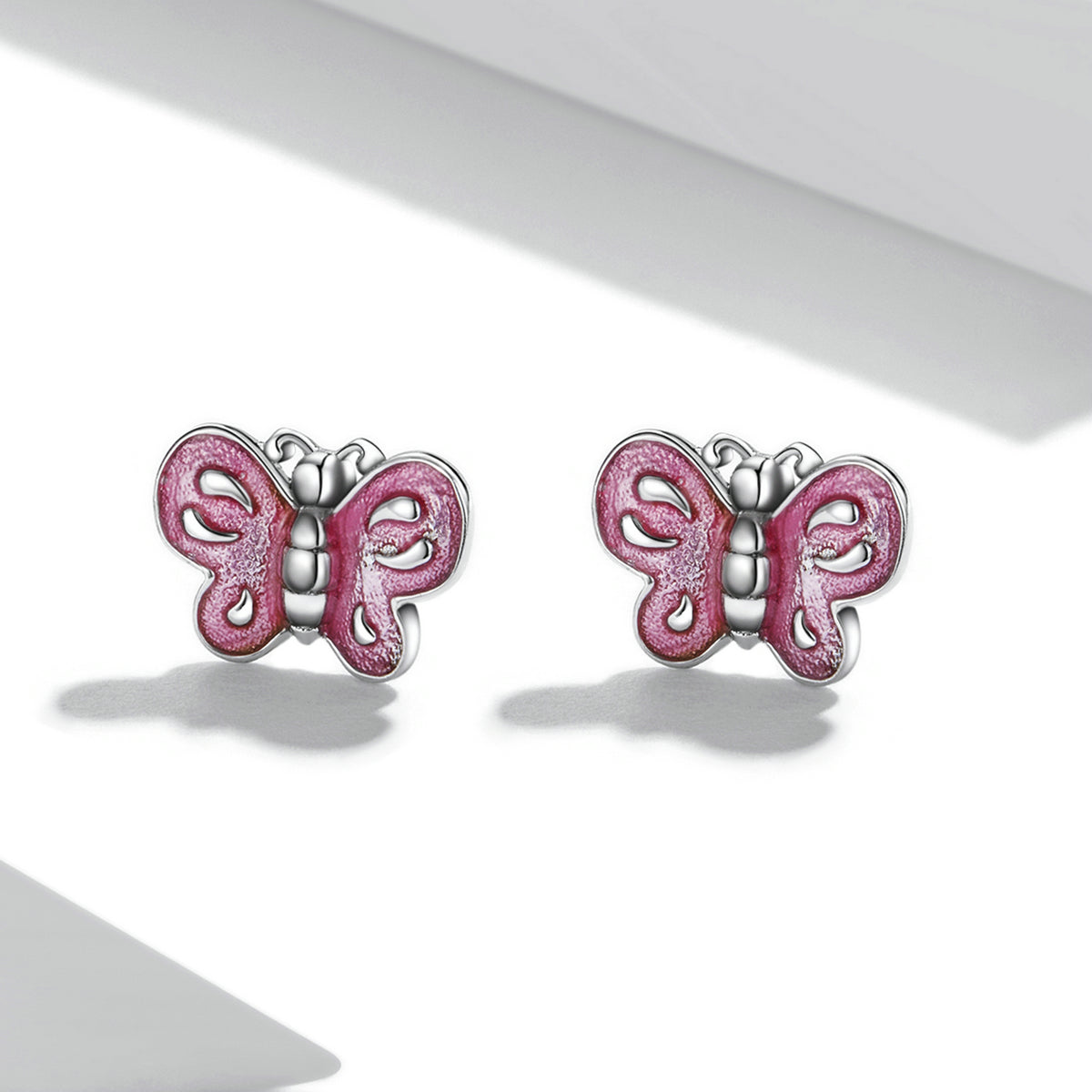 Sterling Silver Pink Butterfly Stud Hypoallergenic Earrings