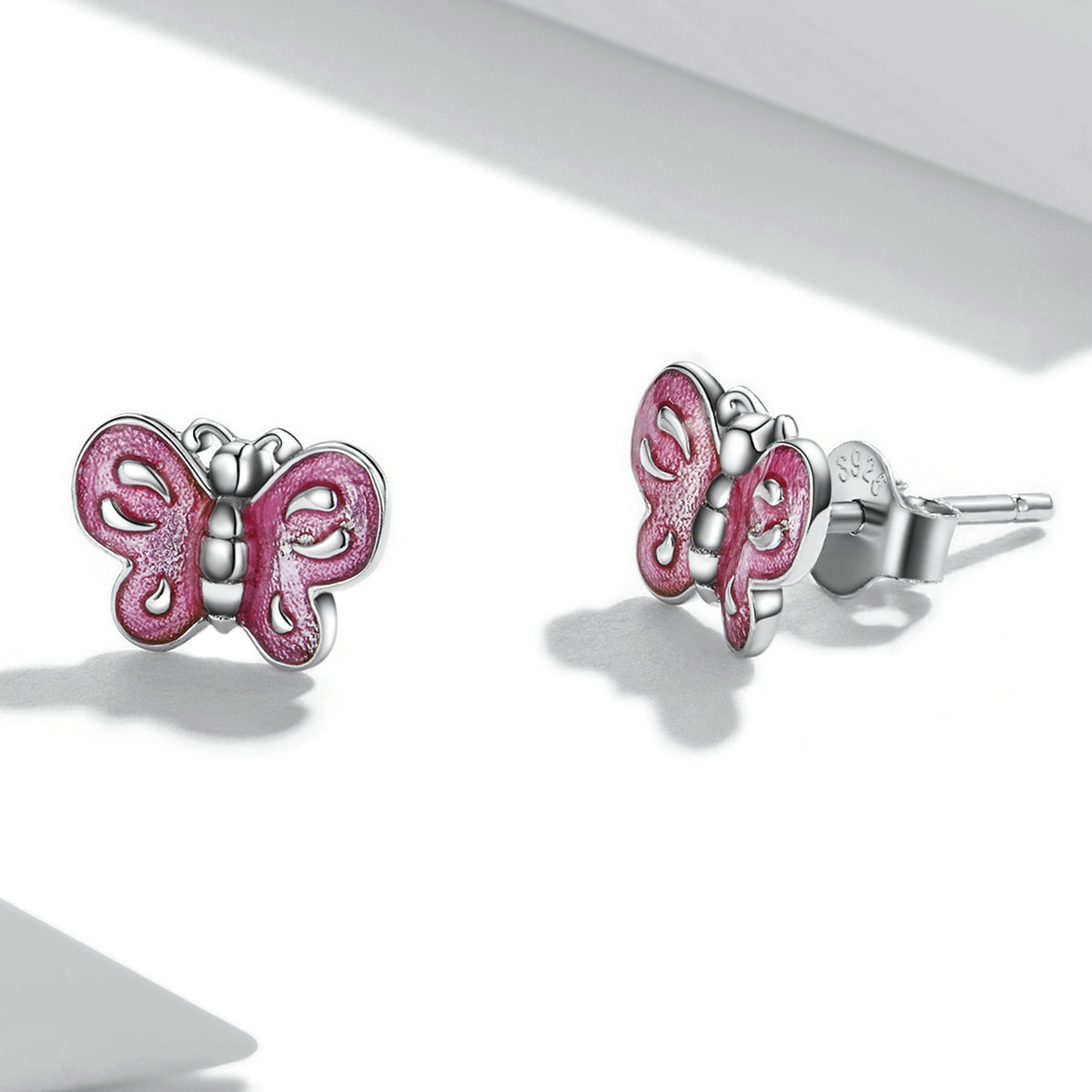 Sterling Silver Pink Butterfly Stud Hypoallergenic Earrings
