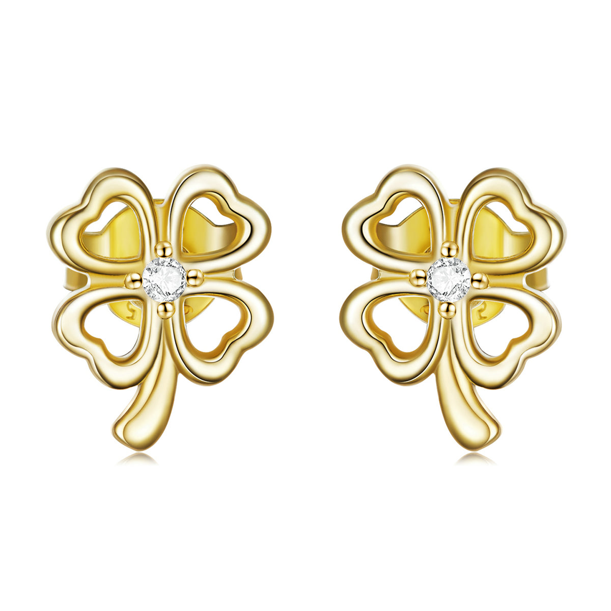 Sterling Silver Gold Lucky Clover Stud Hypoallergenic Earrings