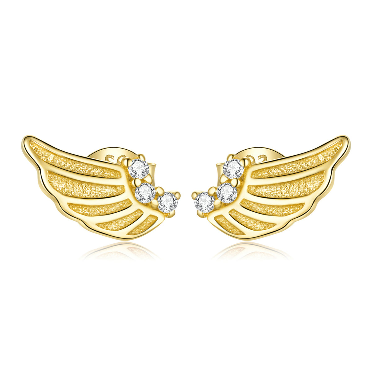 Sterling Silver Gold Angel Wings Stud Hypoallergenic Earrings