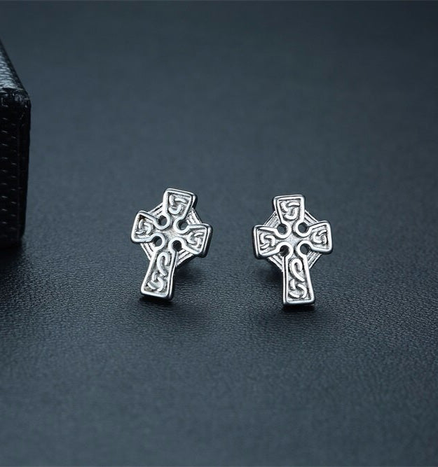 Stainless Steel Celtic Cross Stud Earrings