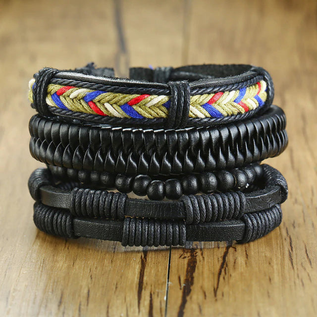 Leather Multi-Colour Strip Multilayer Bracelet