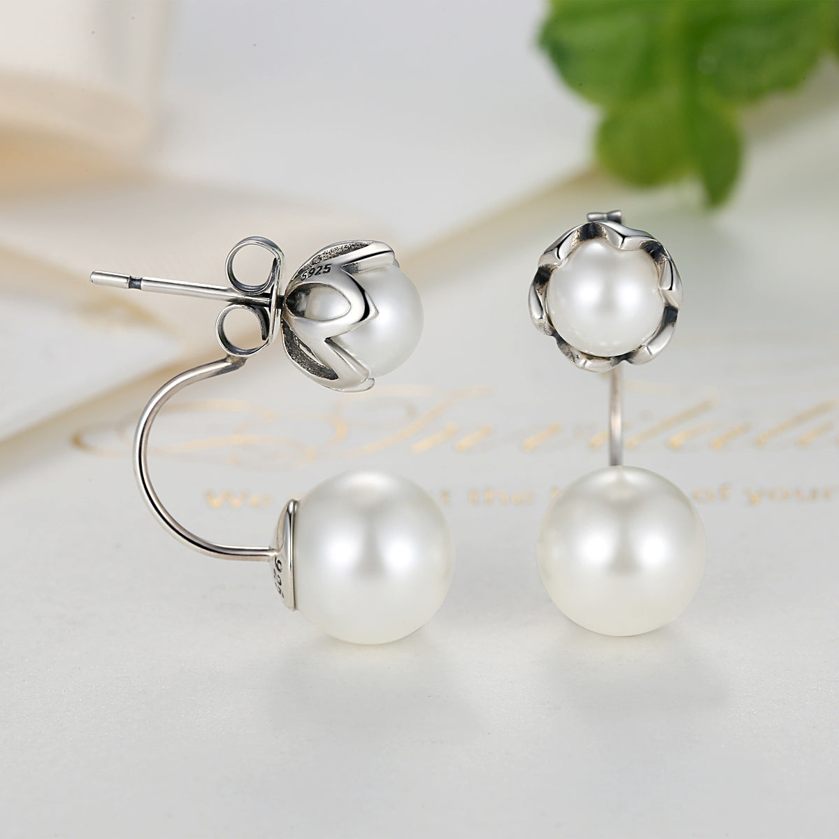 Sterling Silver Double Pearl Stud Hypoallergenic Earrings