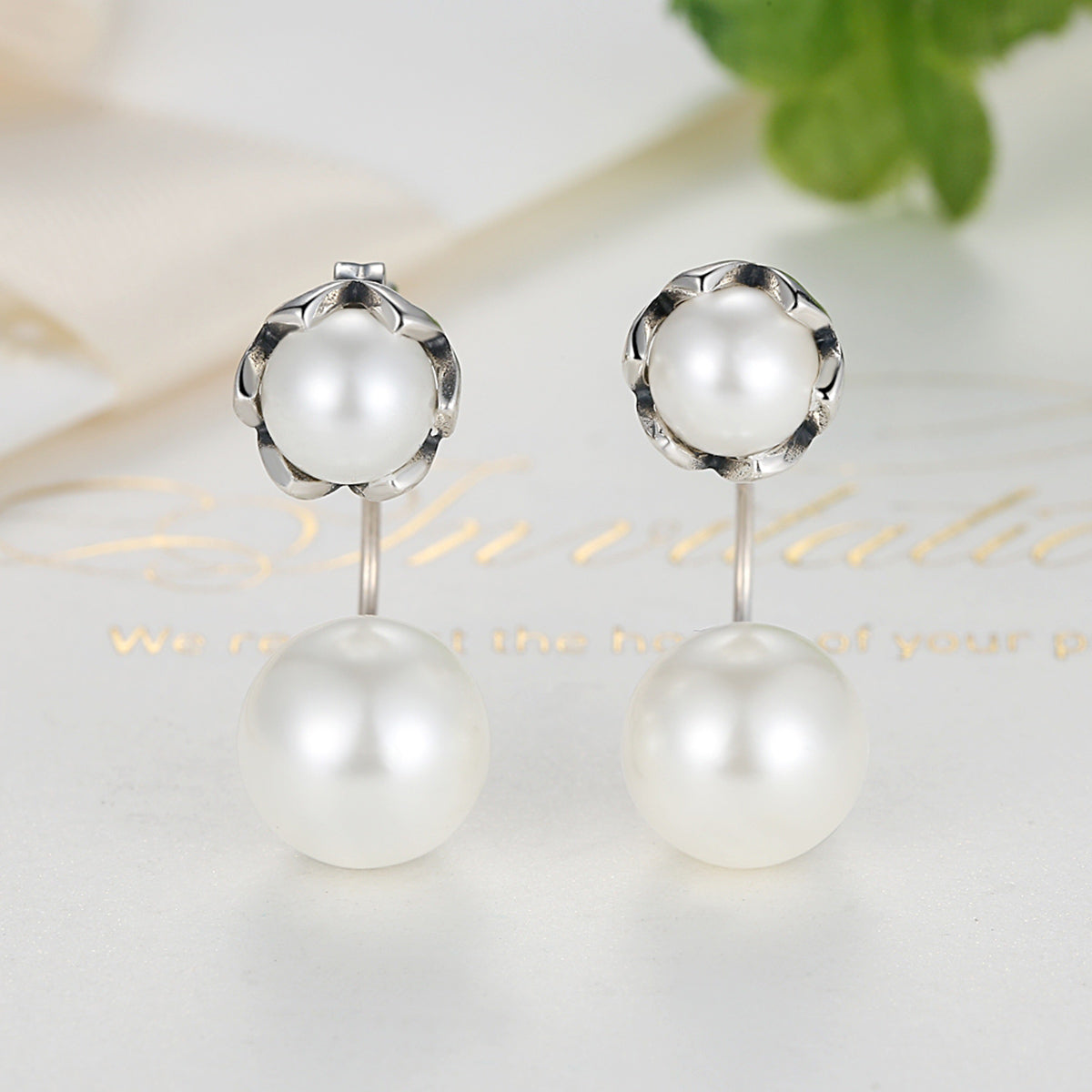 Sterling Silver Double Pearl Stud Hypoallergenic Earrings