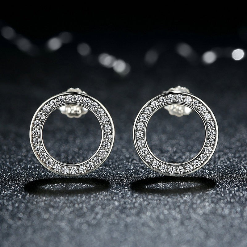 Sterling Silver Glowing Circle Stud Hypoallergenic Earrings