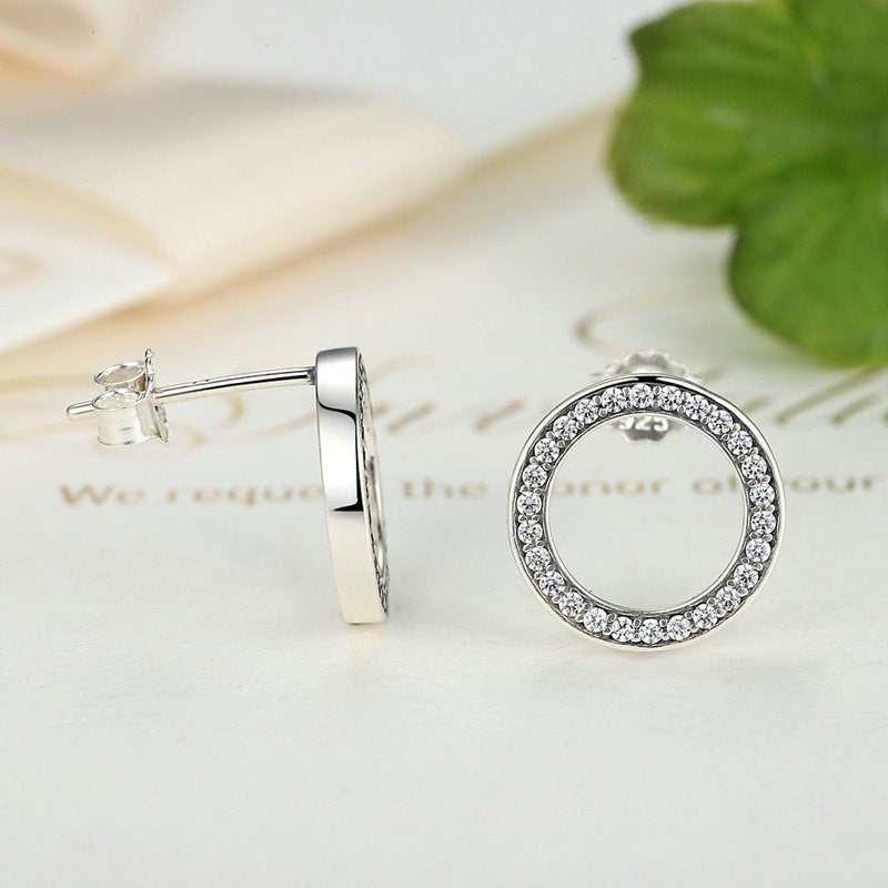 Sterling Silver Glowing Circle Stud Hypoallergenic Earrings