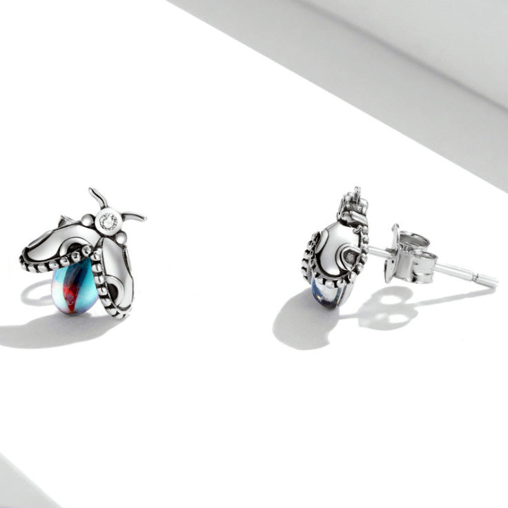 Sterling Silver Shiny Beetle Stud Hypoallergenic Earrings