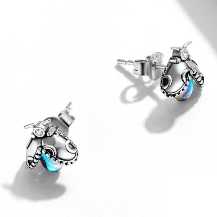 Sterling Silver Shiny Beetle Stud Hypoallergenic Earrings