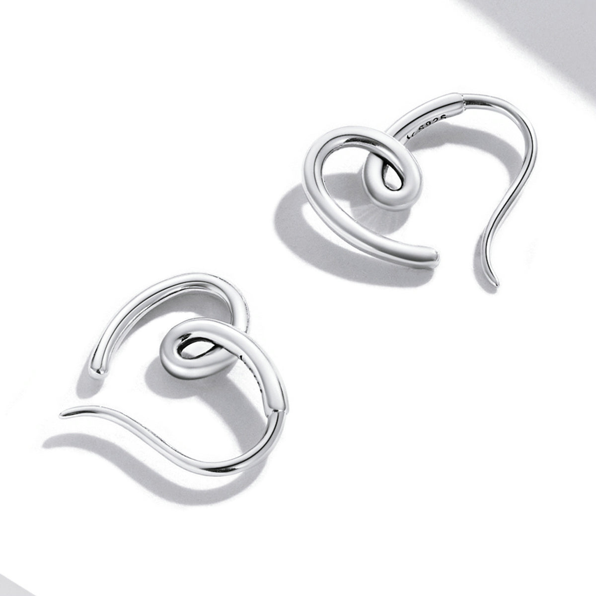 Sterling Silver Simple Heart Hook Hypoallergenic Earrings