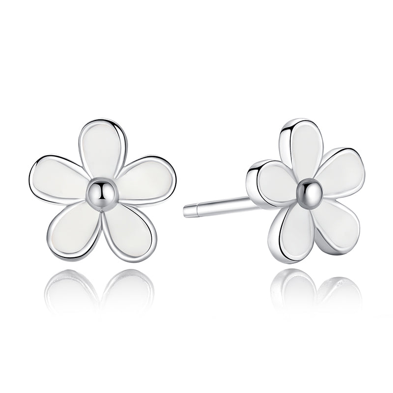Sterling Silver White Flower Stud Hypoallergenic Earrings