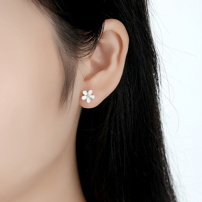 Sterling Silver White Flower Stud Hypoallergenic Earrings