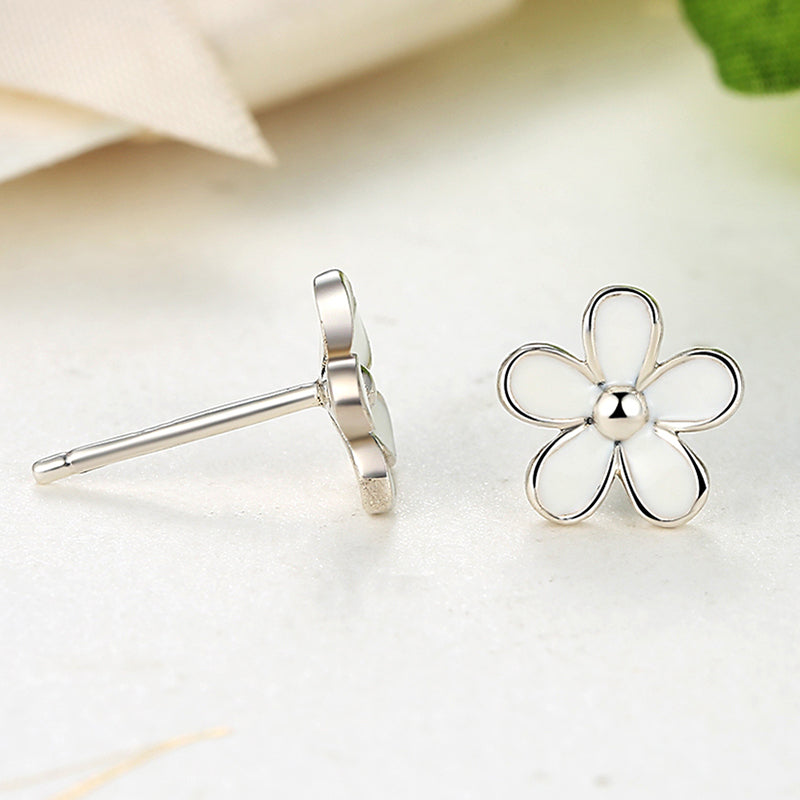 Sterling Silver White Flower Stud Hypoallergenic Earrings