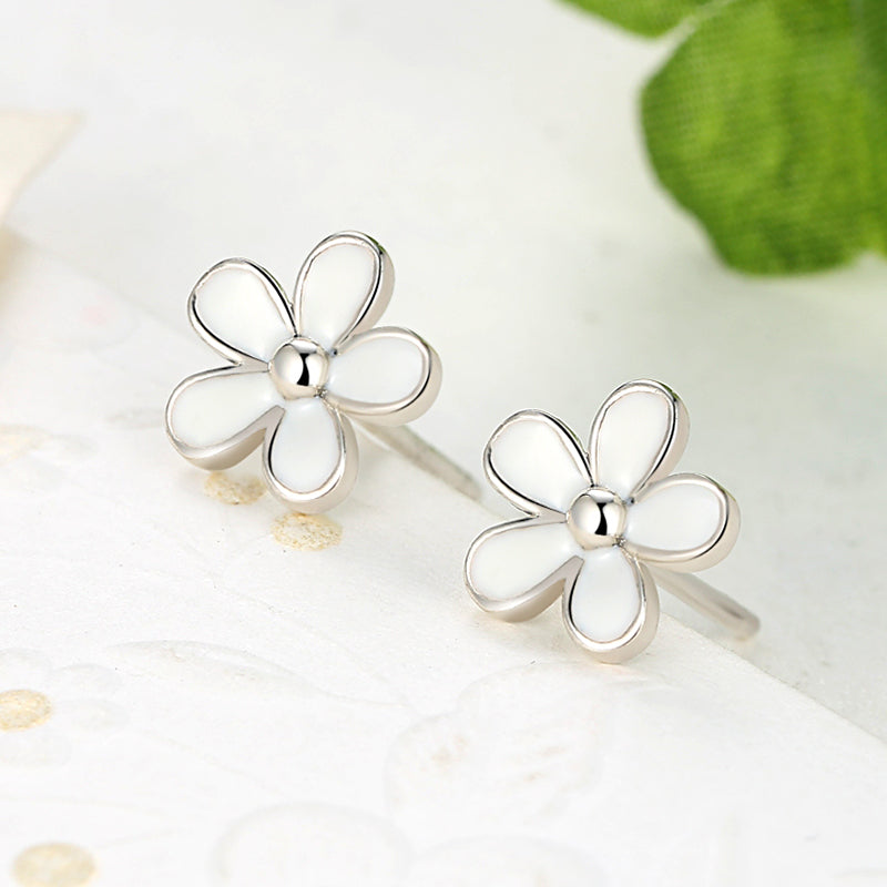 Sterling Silver White Flower Stud Hypoallergenic Earrings