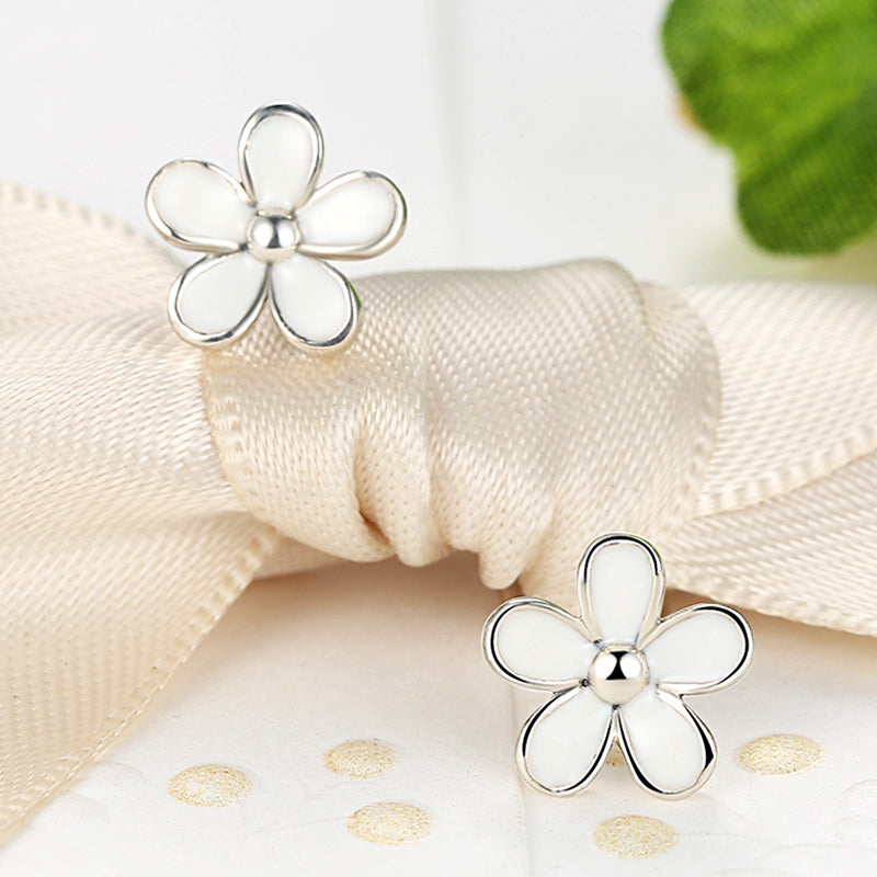 Sterling Silver White Flower Stud Hypoallergenic Earrings