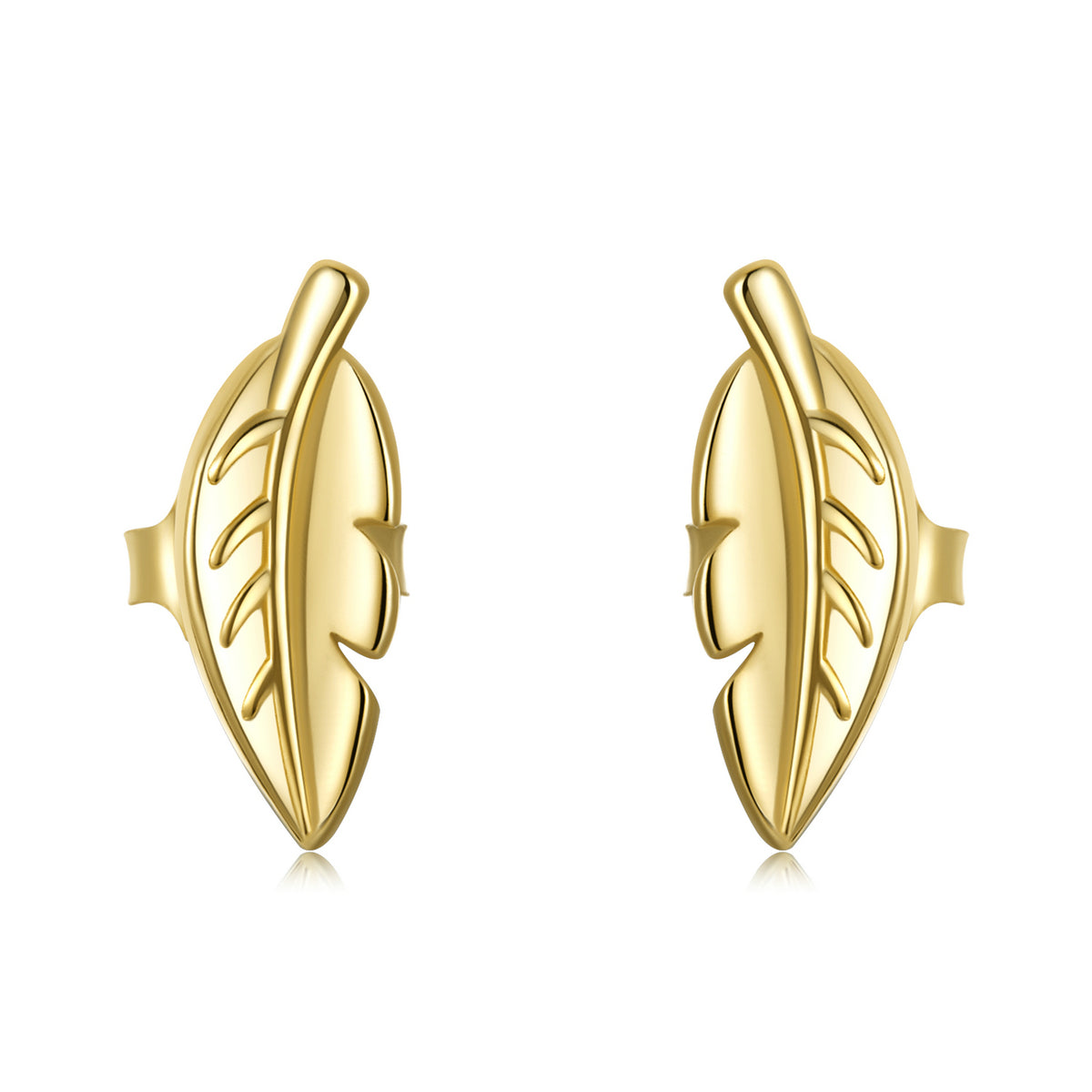 Sterling Silver Golden Feather Stud Hypoallergenic Earrings