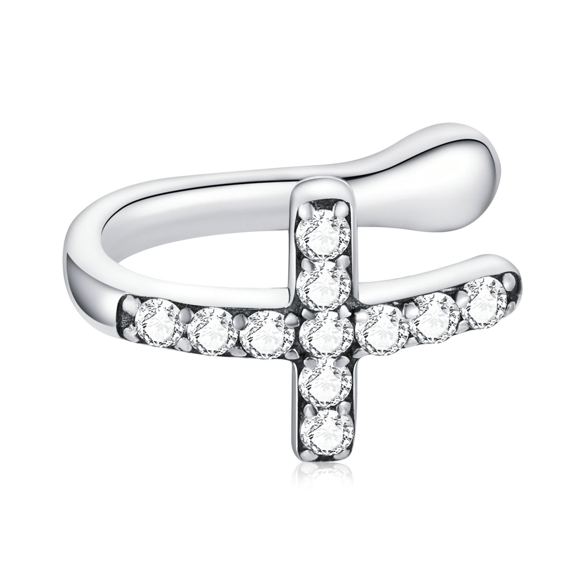 Sterling Silver Shiny Cross Hypoallergenic Ear Cuff (Single)